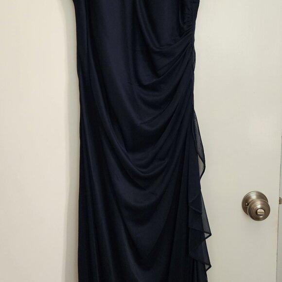 Navy Women's Long Maxi Halter Dress Sheer Matte Jersey With Lace Gown Size 12 - Picture 5 of 9